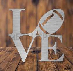 Metal Sparx football love metal art piece featuring a detailed football and heart design, suitable for sports fans and home decor.