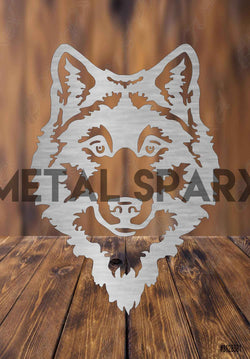Metal Sparx wolf decor metal art piece featuring a detailed wolf design, suitable for wall decor or outdoor display.