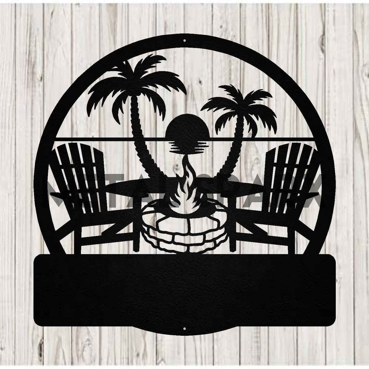 Black Metal Sparx Beach Fire Pit Monogram with custom letter design, perfect for outdoor gatherings and beachside fires.