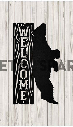Black metal bear scratching post by Metal Sparx, featuring a rugged design perfect for outdoor or decorative use.