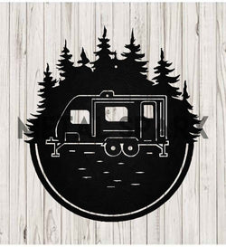 Black metal RV monogram art by Metal Sparx, featuring a sleek, decorative design for RV enthusiasts.