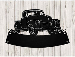 Black metal pickup truck monogram art by Metal Sparx, featuring a sleek, modern design perfect for vehicle or wall decor.
