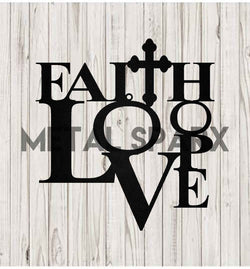 Black Faith Love Hope jewelry piece by Metal Sparx featuring engraved words on a sleek pendant.