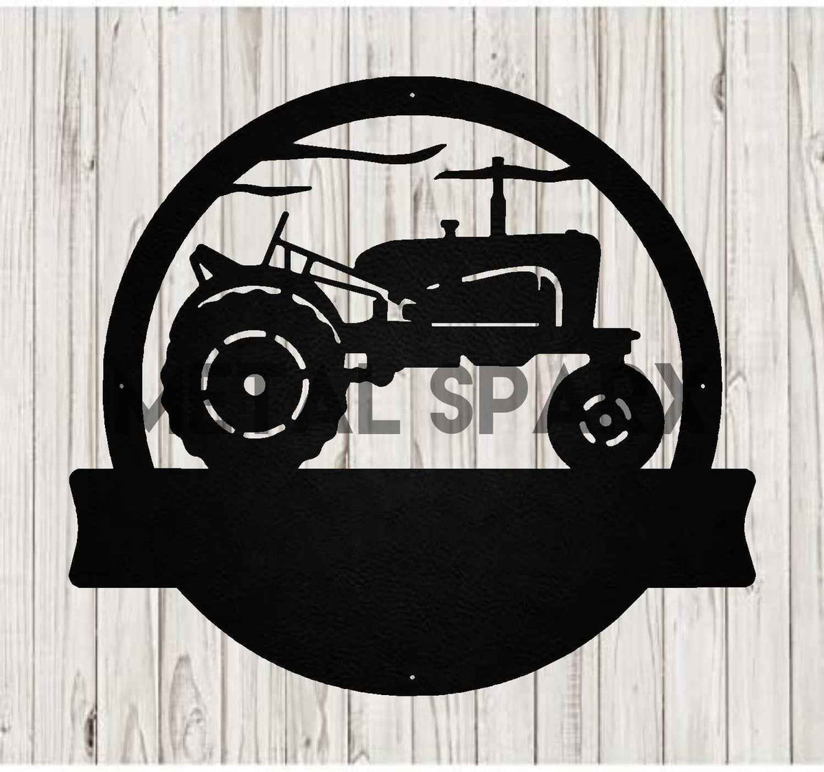 Black vintage tractor monogram metal art by Metal Sparx, featuring rustic industrial design and detailed tractor silhouette.