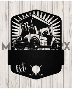 Black metal golf cart monogram with intricate monogram design, perfect for golf cart personalization by Metal Sparx.
