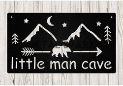 Black Little Man Cave sign by Metal Sparx featuring bold lettering and a sleek design for man cave decor.