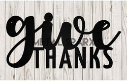 Black "Give Thanks" metal wall art by Metal Sparx featuring a decorative gratitude message for home decor.