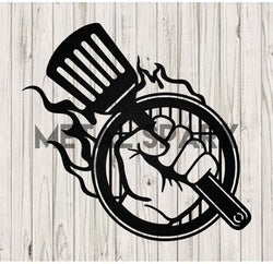Black Metal Sparx grill hand tool with a sturdy handle, designed for safe and comfortable handling during barbecuing.