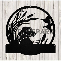 Black Metal Sparx Lab Hunting Dog figurine, detailed metal sculpture showcasing a hunting dog in a realistic pose.