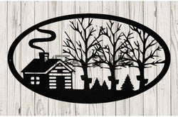 Black metal maple tree scene sculpture by Metal Sparx featuring detailed branches and leaves, ideal for outdoor garden decor.
