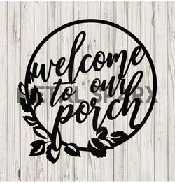 Black Metal Sparx Welcome porch sign with metal art design, perfect for adding a welcoming touch to your outdoor space.