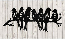 Decorative black metal welcome birds sculpture by Metal Sparx, featuring two intricately detailed bird figures on a stand.