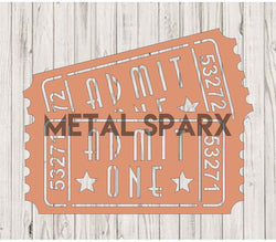 Copper-colored Metal Sparx admit one movie ticket pair art, featuring detailed cutout design for wall decor.