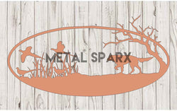Copper monogram featuring a pheasant and dog design by Metal Sparx, showcasing detailed metalwork and artistic craftsmanship.