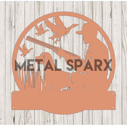 Copper Goose Hunter sculpture by Metal Sparx featuring detailed bird design and artistic craftsmanship.
