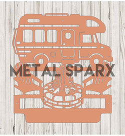 Copper metal art featuring custom camping monograms with intricate design, crafted by Metal Sparx.