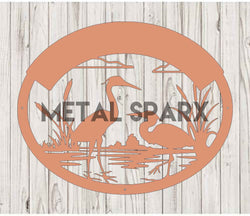 Copper Herons Monogram by Metal Sparx featuring intricate bird design on a smooth copper surface.