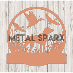 Copper hunting dog figurine from Metal Sparx, detailed metal sculpture of a retriever in a hunting stance.