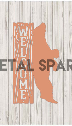 Copper bear scratching sculpture by Metal Sparx, detailed textured metal art of a bear scratching.