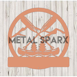 Copper Canoe & Oars Monogram metal art by Metal Sparx, featuring a handcrafted canoe and oar design on copper background.