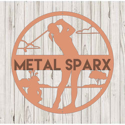 Copper golf monogram for females by Metal Sparx, featuring a stylish, personalized design perfect for golf accessories.