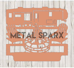Custom camping monogram metal art by Metal Sparx featuring a copper finish with personalized engraved initials or design.