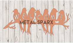 Decorative copper Welcome Birds sculpture by Metal Sparx, featuring intricately designed bird figures on a metal stand.