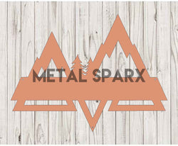 Copper Mountains Split Monogram metal art by Metal Sparx, featuring a mountain landscape design with a personalized monogram.