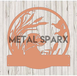 Copper lab hunting dog sculpture by Metal Sparx, detailed metal art depicting a hunting Labrador retriever in natural pose