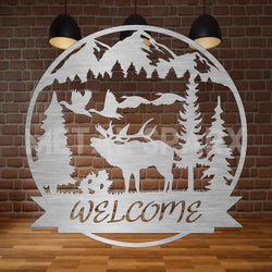Decorative metal Elk Monogram wall art by Metal Sparx featuring a stylized elk head with monogram initials.