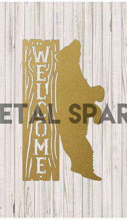 Metal Sparx bear scratching post in gold finish with textured surface for scratching and outdoor use
