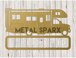 Gold Class C Motorhome Monogram metal art by Metal Sparx, featuring a sleek, decorative design for RV enthusiasts.