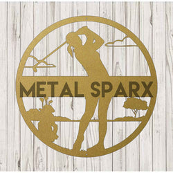 Gold Metal Sparx golf monogram for women, featuring elegant engraved design on a polished gold finish.