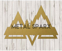 Gold Mountains Split Monogram metal art by Metal Sparx featuring a modern mountain design on a sleek gold finish.