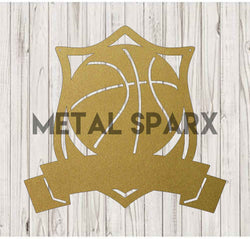 Gold metal basketball monogram art by Metal Sparx featuring a sleek, modern design perfect for sports-themed decor.