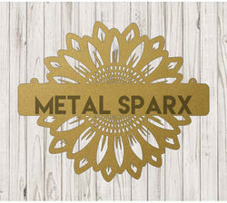 Gold sunflower monogram letter by Metal Sparx, decorative metal wall art with sunflower design and monogram initials.