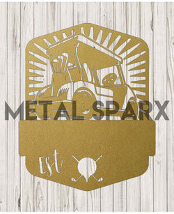 Gold Metal Sparx golf cart monogram featuring an elegant, custom-designed letter emblem for personalized golf cart decoration.