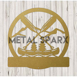 Gold Canoe & Oars Metal Art by Metal Sparx featuring a monogram design on a sleek metal surface.