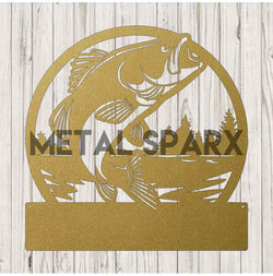 Gold Metal Sparx Bass Monogram metal art piece featuring a stylish bass guitar design on a sleek gold finish.
