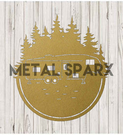 Gold metal RV monogram art by Metal Sparx featuring a stylish, decorative letter design perfect for RV decor.