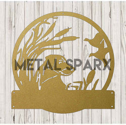 Gold Metal Sparx Lab hunting dog figurine with detailed features and realistic design.