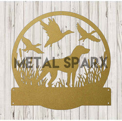 Gold Metal Sparx hunting dog figurine, detailed metal sculpture of a hunting dog on a neutral background