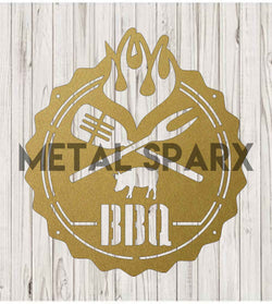 Golden Metal Sparx Pig BBQ grill with detailed pig design and sturdy handle for outdoor cooking.