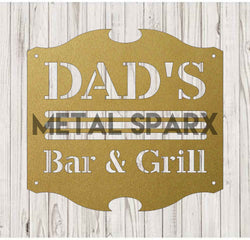 Metal Sparx Dad's Bar & Grill in gold finish, featuring a sturdy metal construction and stylish design for outdoor dining.