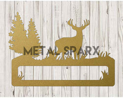 Gold Deer Address Sign by Metal Sparx featuring a decorative metal deer design and customizable address numbers.