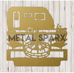 Gold metal art monogram for camping, custom design by Metal Sparx featuring elegant, handcrafted outdoor-themed decor.