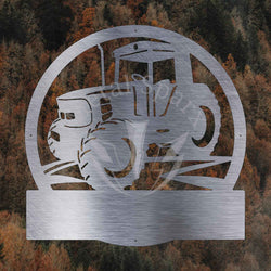 Modern tractor monogram metal art by Metal Sparx featuring a sleek, contemporary tractor design in durable metal.