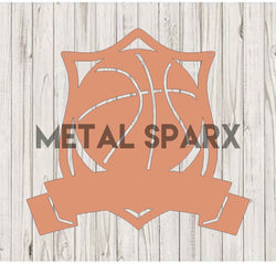 Metal Sparx basketball monogram metal art featuring a polished penny background and bold basketball design.