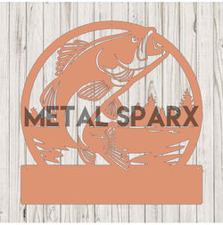 Metal Sparx Bass Monogram metal art featuring a bold bass fish design in metallic finish, suitable for wall decor.