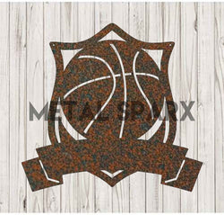 Rust-colored Metal Sparx basketball monogram metal art featuring a stylish, textured design for wall decor.